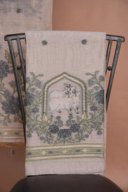Meadow Motifs Grey Pichwai Jamdani Muga Cotton Unstitched Suit Set